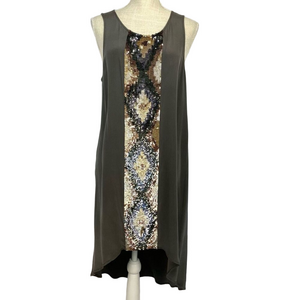 Haute Hippie 100% Silk Grey Embellished Silk Dress Hi-Lo Women’s Large